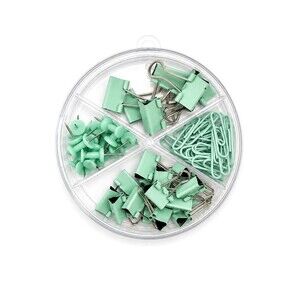 Green Binder Clips Paper Clips Push Pins Set Home Office School Supplies NEW